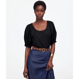 Madewell Relaxed Scoop Neck Puff Short-Sleeve Top WMNS S Black Cotton Pullover